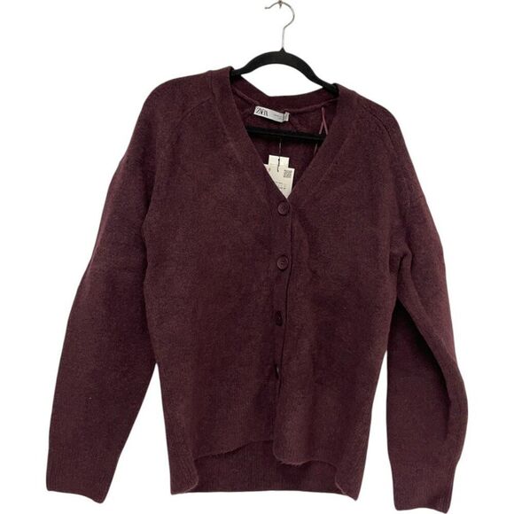 Zara Womens Cardigan Sweater Red Maroon XS Wool Button Top 5536/209 NWT - Picture 2 of 12